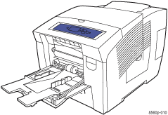 Graphic illustrates inserting envelopes in Tray 1.